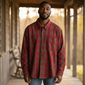 L.L. Bean Scotch Plaid Flannel Button-Down Shirt Cabincore Work Size L Reg